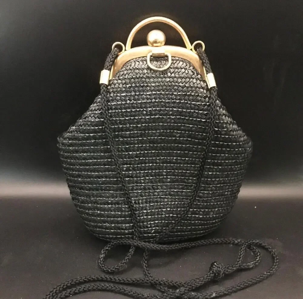 Vintage La Regale Black Wicker Purse